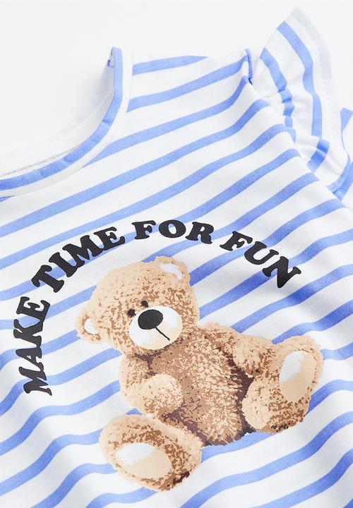 H&M - Flounce-trimmed top - light blue/teddy bear