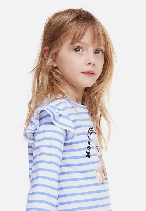 H&M - Flounce-trimmed top - light blue/teddy bear