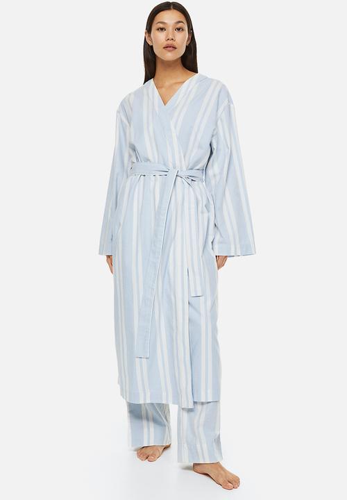 H&M - Twill dressing gown - light blue/striped 