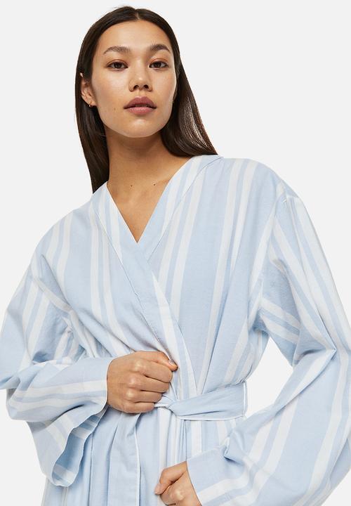 H&M - Twill dressing gown - light blue/striped 