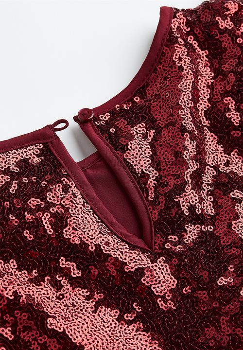 H&M - Flutter-sleeved dress - dark red 