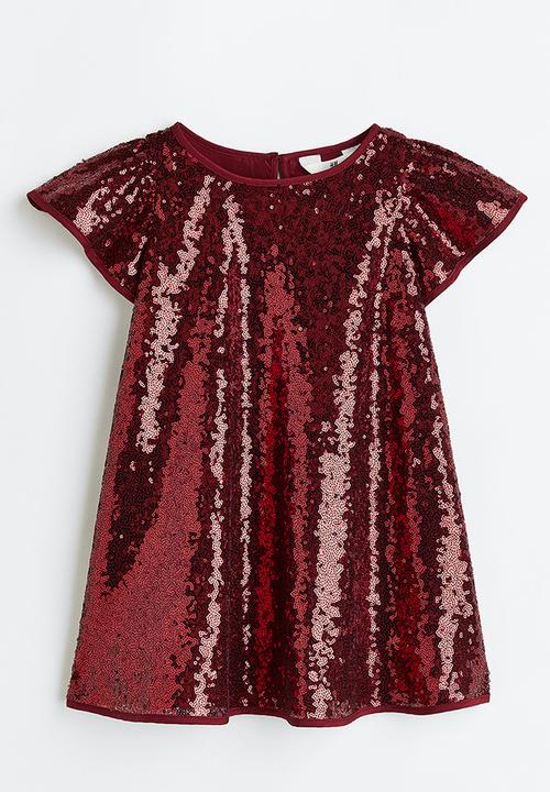 H&M - Flutter-sleeved dress - dark red 