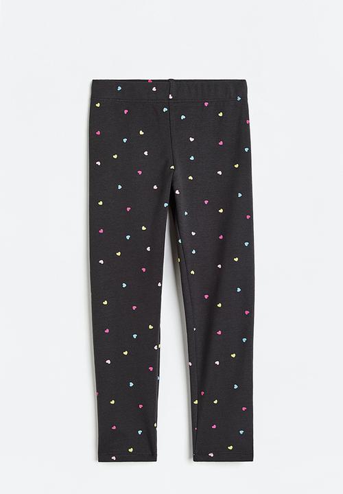 H&M - Leggings with brushed inside - dark grey/hearts