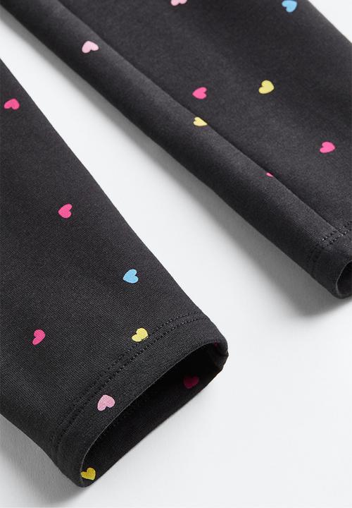 H&M - Leggings with brushed inside - dark grey/hearts