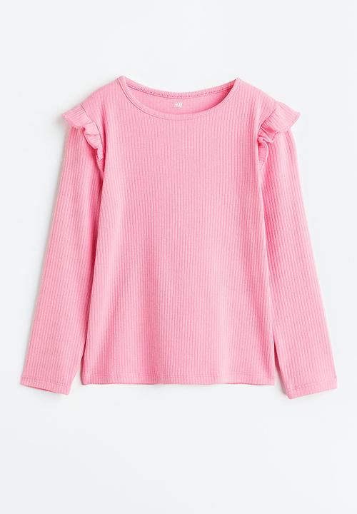 H&M - Flounce-trimmed ribbed top - light pink