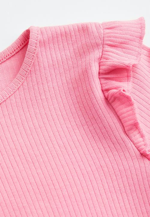 H&M - Flounce-trimmed ribbed top - light pink