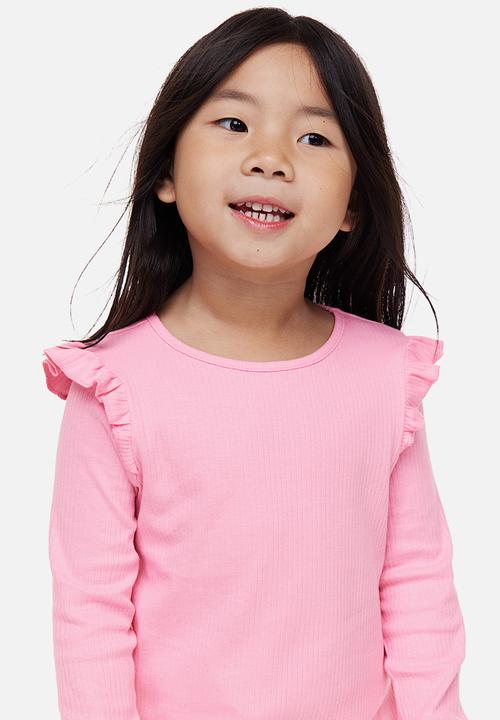 H&M - Flounce-trimmed ribbed top - light pink