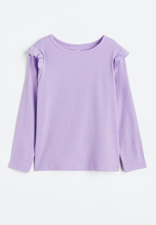 H&M - Flounce-trimmed ribbed top - light purple