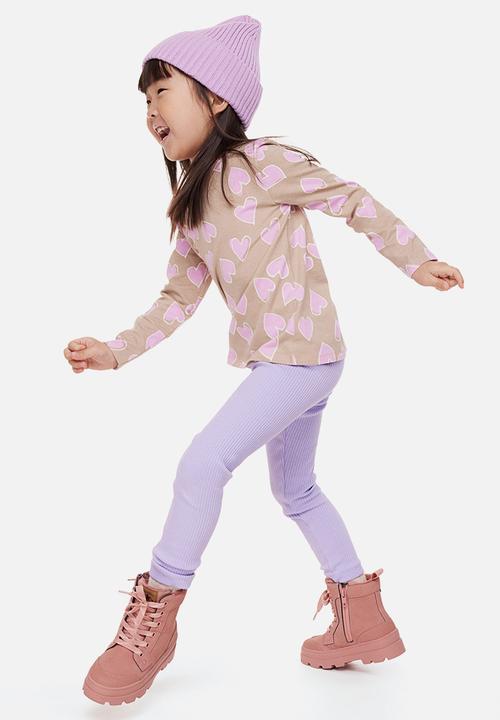 H&M - Ribbed cotton leggings - light purple