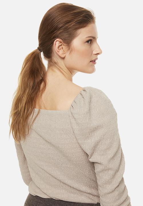 H&M - Crinkled puff-sleeved top - beige