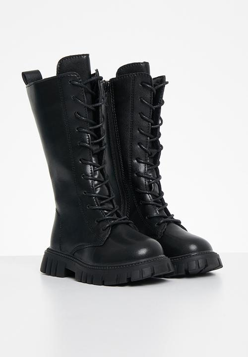 Pop Candy - Kids lace up chunky boots - black