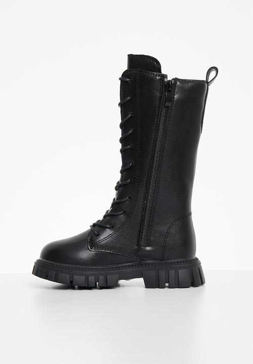 Pop Candy - Kids lace up chunky boots - black