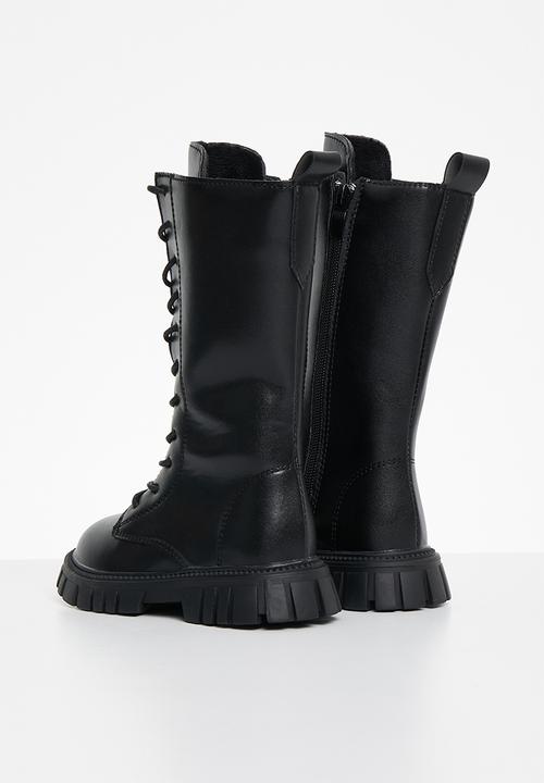 Pop Candy - Kids lace up chunky boots - black