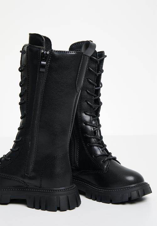 Pop Candy - Kids lace up chunky boots - black