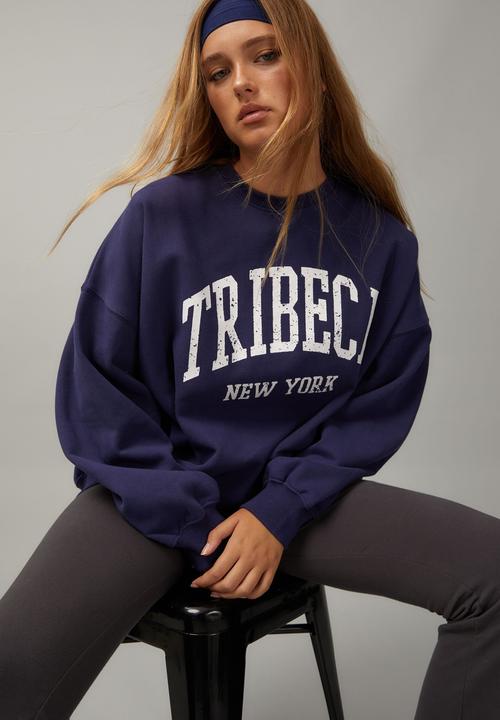Factorie - Slouchy premium graphic crew - patriot blue/tribeca
