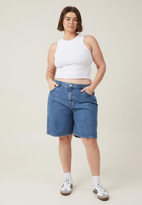 Cotton On - Plus baggy denim short - sea blue