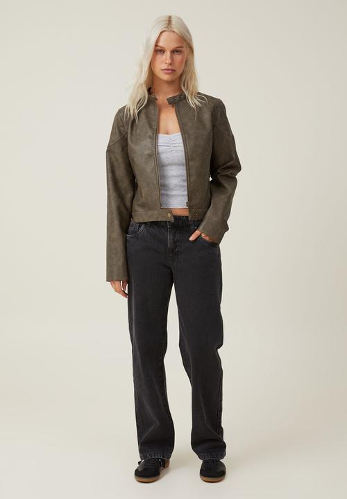 Cotton On - Faux leather moto jacket - vintage brown