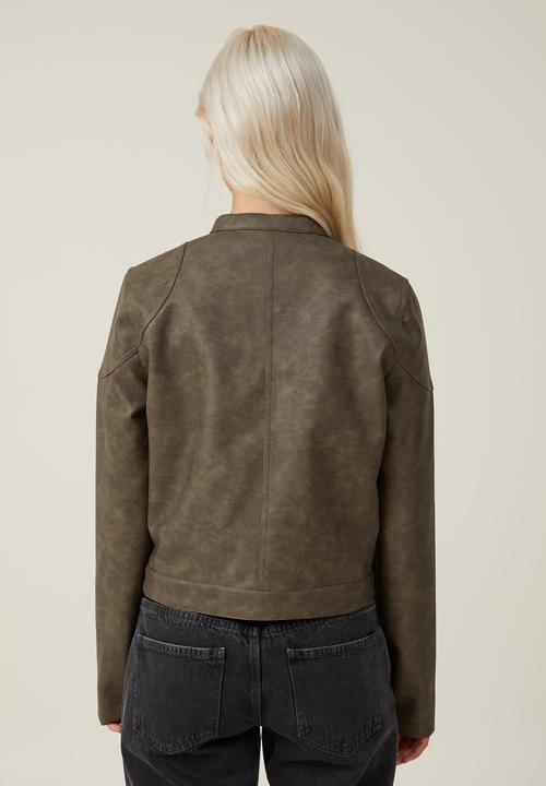 Cotton On - Faux leather moto jacket - vintage brown