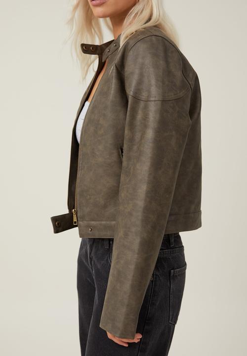 Cotton On - Faux leather moto jacket - vintage brown