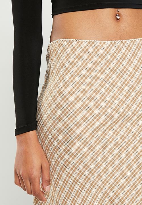 Cotton On - Picot maxi slip skirt - frankie check chestnut