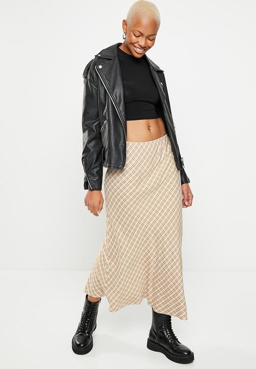 Cotton On - Picot maxi slip skirt - frankie check chestnut
