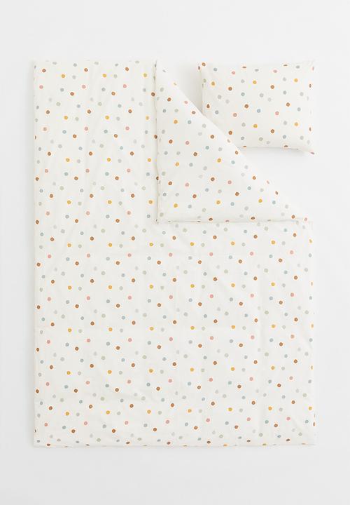 H&M - Cotton single duvet cover set - white/spotted