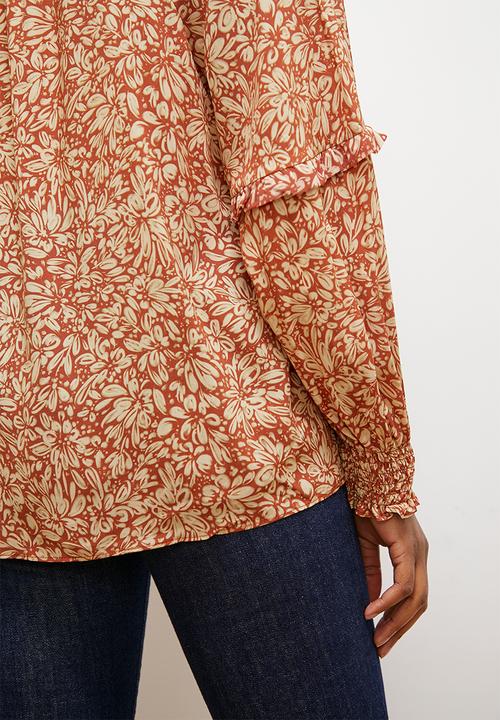 edit - Sheer bellow sleeve blouse - rust ditsy