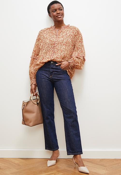 edit - Sheer bellow sleeve blouse - rust ditsy