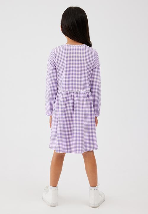 Cotton On - Savannah long sleeve dress - grape soda/gingham rib