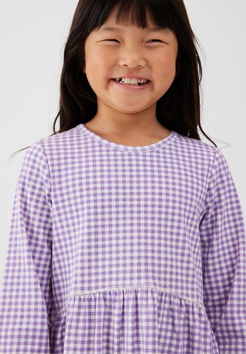 Cotton On - Savannah long sleeve dress - grape soda/gingham rib