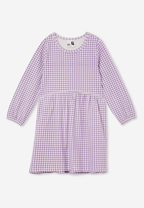 Cotton On - Savannah long sleeve dress - grape soda/gingham rib