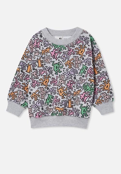 Cotton On - License dusty fleece crew neck - lcn kei keith haring dance/light grey marle