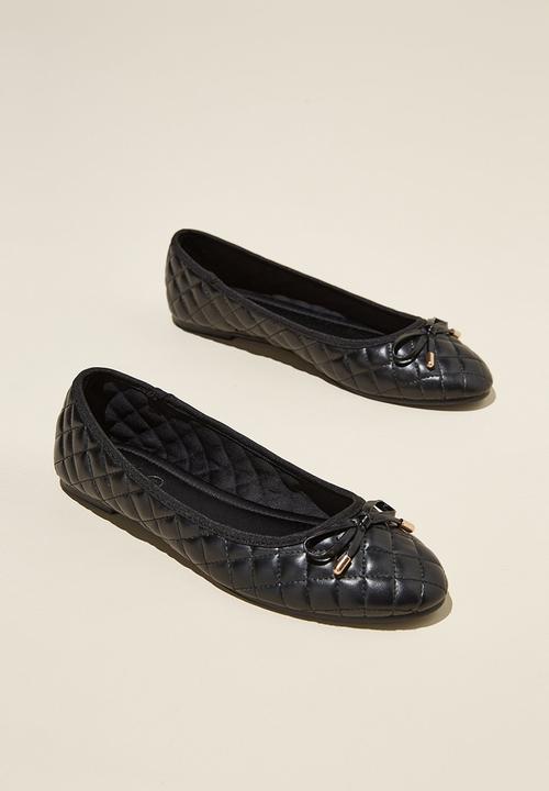 Cotton On - Emma Bow Ballerina - Black Quilted Pu