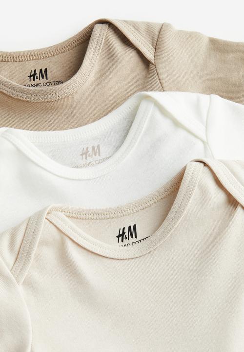 H&M - 3-pack short-sleeved bodysuits - beige