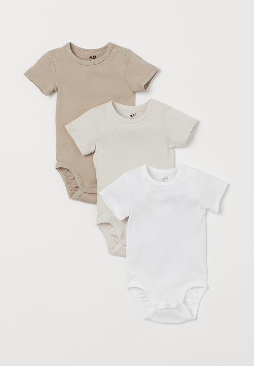 H&M - 3-pack short-sleeved bodysuits - beige