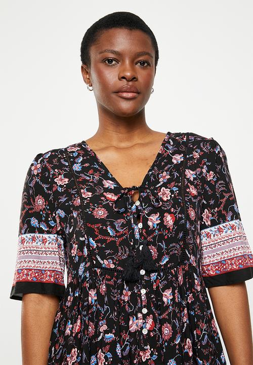 Stella Morgan - Floral border printed dress - multi black