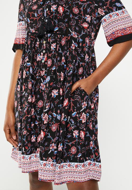 Stella Morgan - Floral border printed dress - multi black