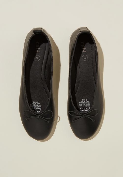 Cotton On - Emily Bow Ballerina - Black Vegan Leather