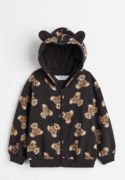 H&M - Zip-through hoodie - dark grey/teddy bears