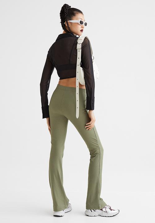 H&M - Ribbed jazz trousers - khaki green 