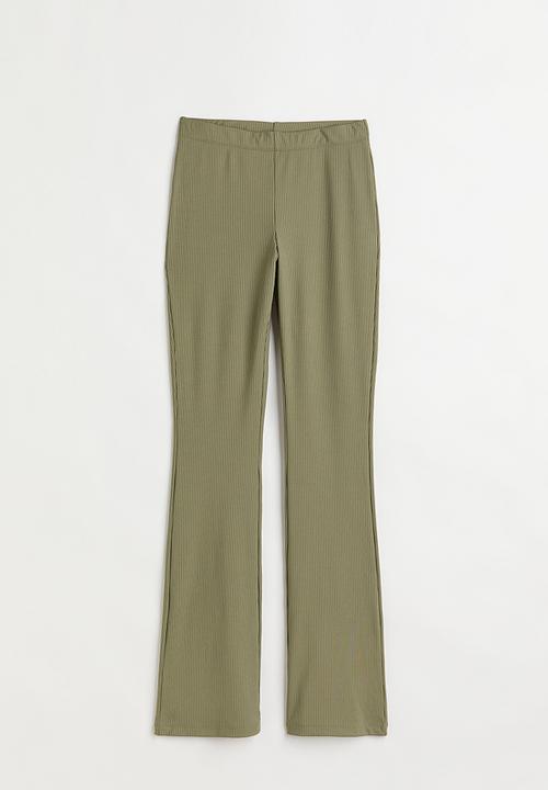 H&M - Ribbed jazz trousers - khaki green 