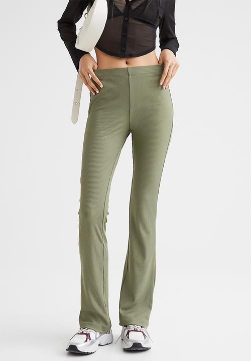 H&M - Ribbed jazz trousers - khaki green 