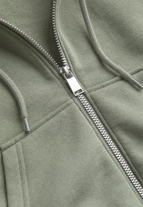 H&M - Cropped zip-through hoodie - light khaki green 