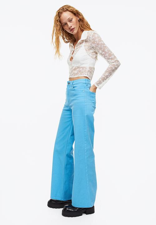 H&M - Wide twill trousers - sky blue 