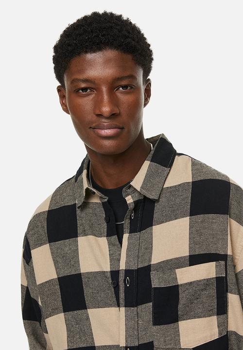 H&M - Relaxed fit flannel shirt - beige/black 