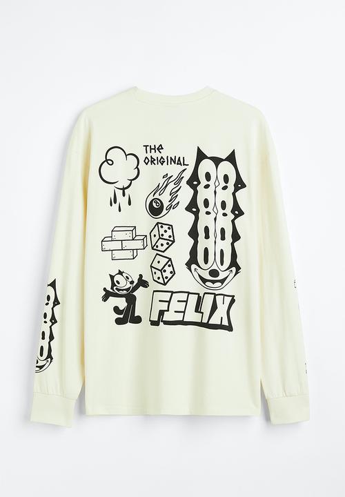 H&M - Relaxed fit printed jersey top - cream/felix the cat