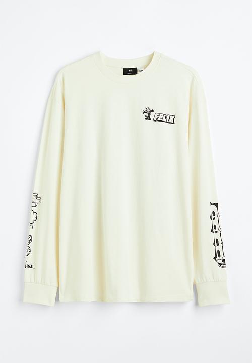 H&M - Relaxed fit printed jersey top - cream/felix the cat