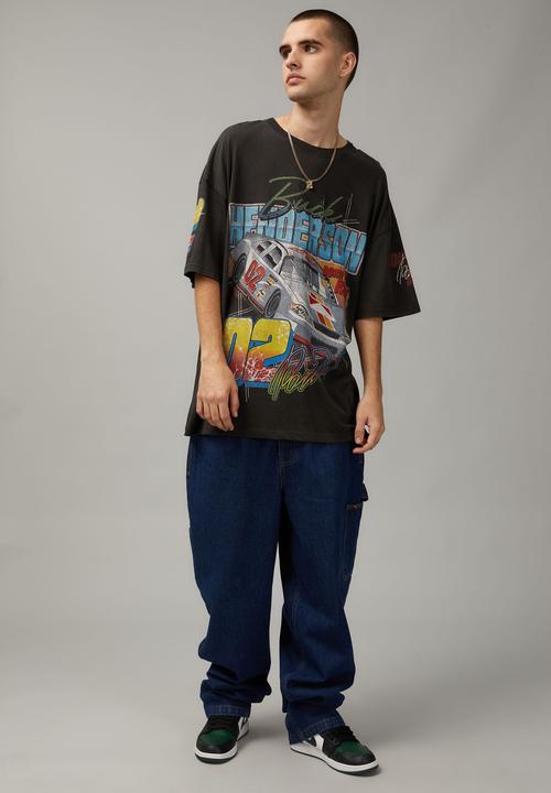 Factorie - Oversized moto T-shirt - washed black/buck henderson