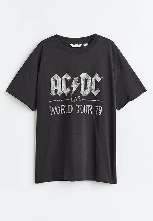 H&M - Oversized printed t-shirt - dark grey/acdc