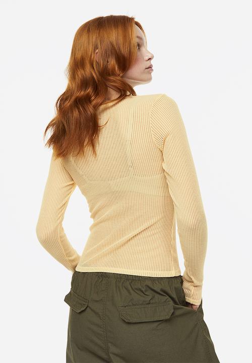H&M - Sheer ribbed top - light yellow